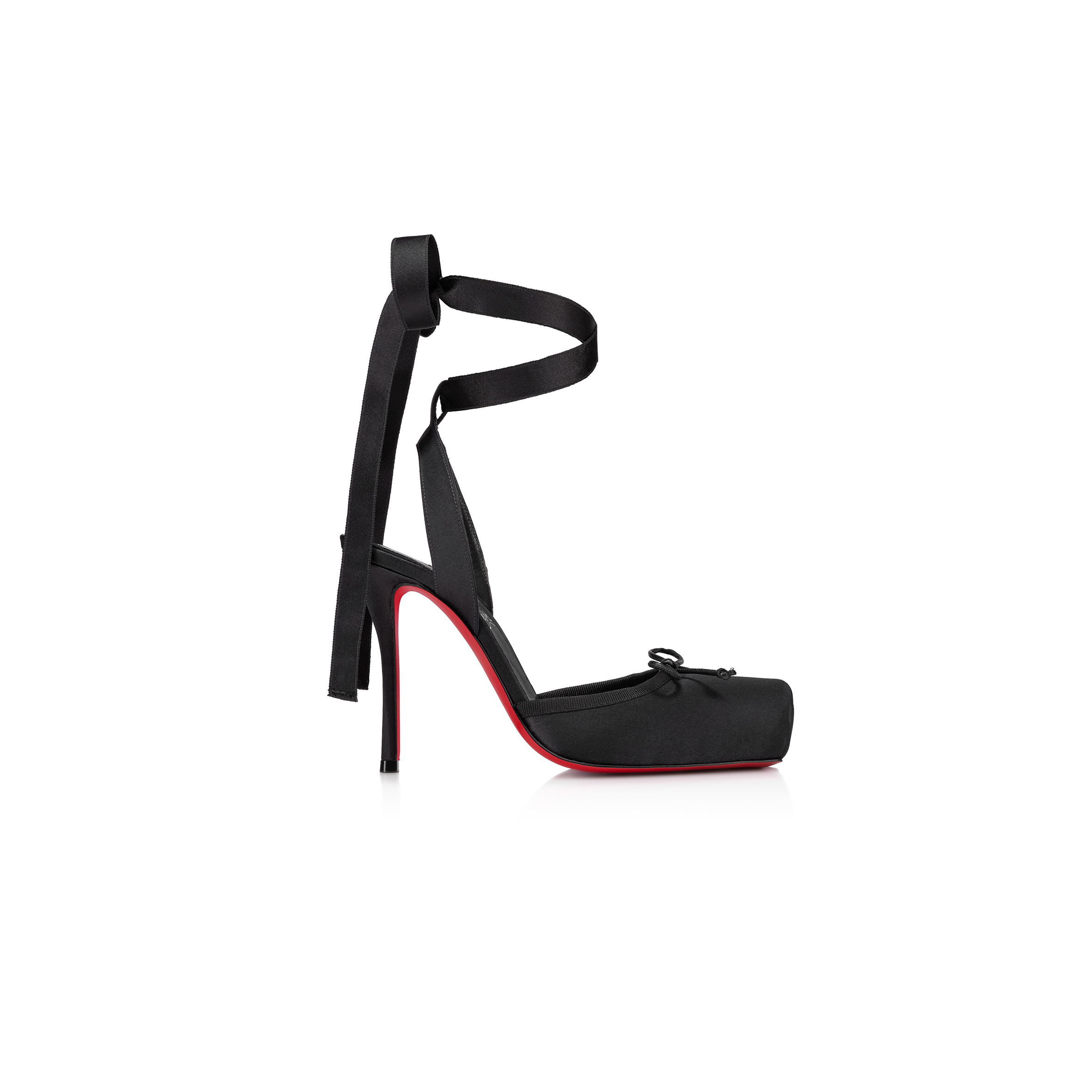 CHRISTIAN LOUBOUTIN CASSIA LACE UP100 MM STRAPPY PUMPS CREPE SATIN BLACK WOMEN 1250498B439